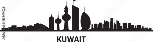 Kuwait city skyline. design Vector black silhouette