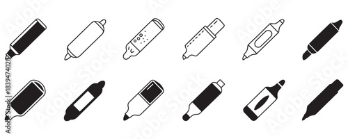 Essential collection of black and white marker icons perfect for study notes and professional presentations