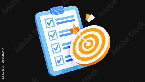 Animated 3D Project Task Management and Hitting Target Icon — Productivity, Goal Achievement, and Business Strategy Video