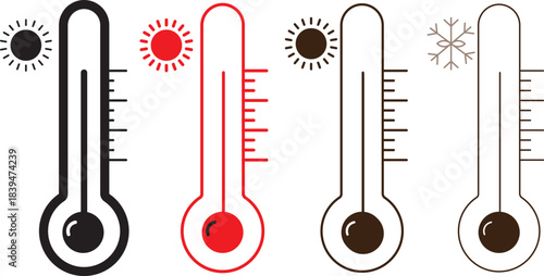 Temperature thermometer icon set. Cold icon outline vector sign. Temperature Scale Symbols 
