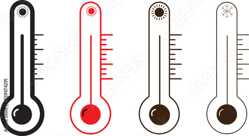 Temperature thermometer icon set. Cold icon outline vector sign. Temperature Scale Symbols 