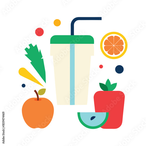 Flat Design Smoothie Cup with Fruits and Vegetables apple