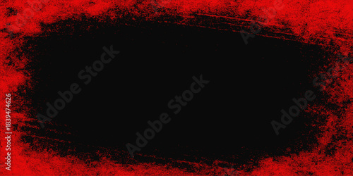 Dark red grunge texture background with ink splat and vintage frame pattern for old wall design