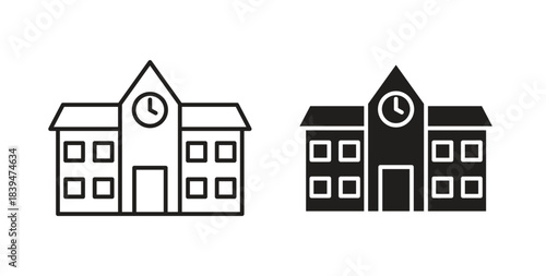 High school building icons silhouettes. Vector elements for design.