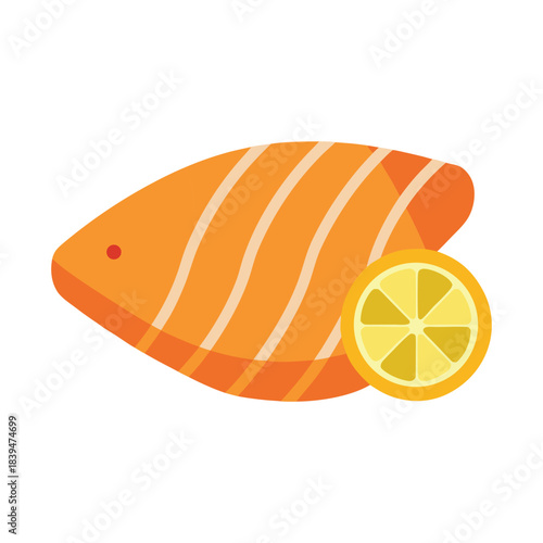 Salmon Fillet with Lemon Slice Flat Design fish