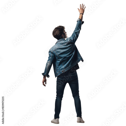 Person reaching up with hand isolated on transparent background