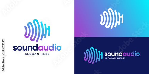 Creative modern sound audio logo template. Sowund wave logo design vector illustration.