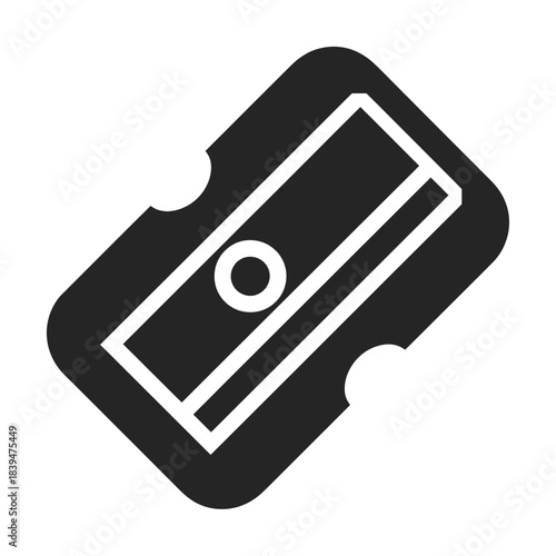 Sleek black and white icon representing a pencil sharpener perfect for educational and office material design