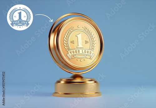 Vintage Golden Trophy On Blue Background Mockup