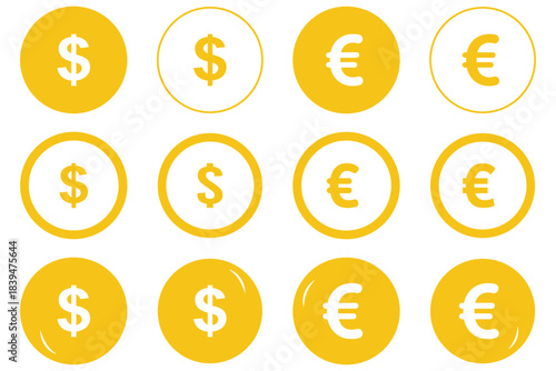 Dollar and euro currency icon set. Dollar and euro currency icon set. Set of euro currency icon symbol. Popular international currency-sign. Currency-Money Dollar. Global currency symbol. Pound icon 