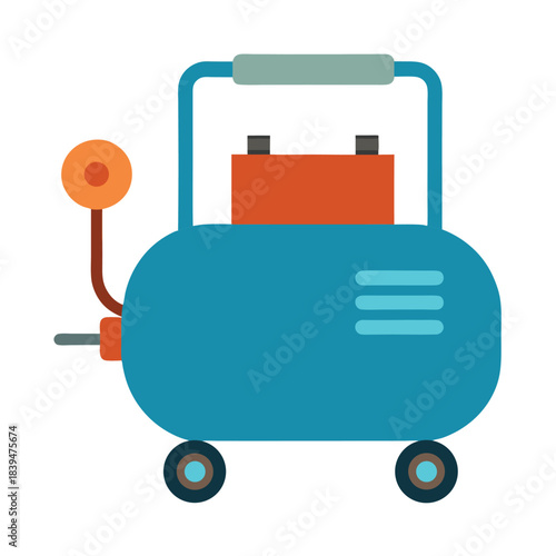 Blue Air Compressor Machine on White Background Keywords: air compressor, machine, equipment