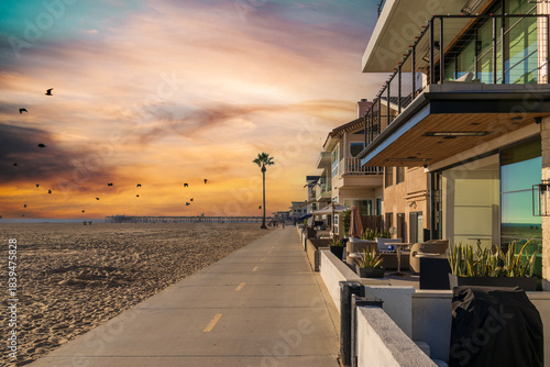 a gorgeous landscape at the Newport Beach Pier at sunset in Newport Beach California USA