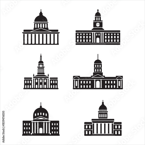 Silhouette set of city buildings and houses vector illustration