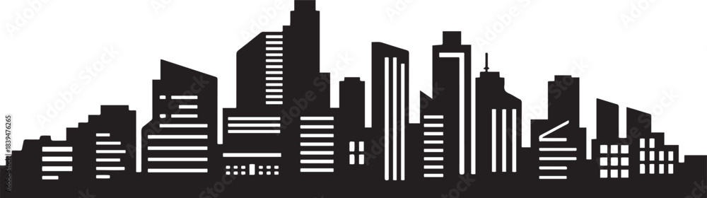 Naklejka premium City landscape with buildings. Towers and buildings in modern flat style. design Vector black silhouette