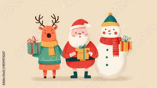 Wallpaper Mural cute christmas friends santa reindeer snowman and elf illustration Torontodigital.ca