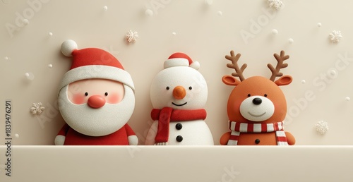 cute christmas friends santa reindeer snowman and elf illustration