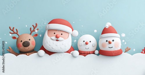cute christmas friends santa reindeer snowman and elf illustration