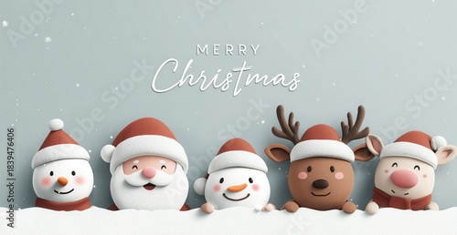 cute christmas friends santa reindeer snowman and elf illustration