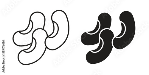 Kidney plant bean icons silhouettes. Vector elements for design.