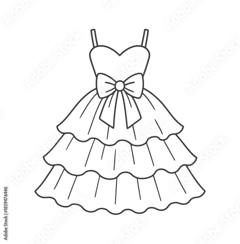 Illustrated Fashion Dress Design with Bow and Ruffles