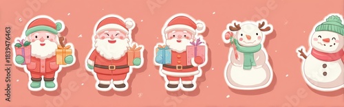 cute christmas friends santa reindeer snowman and elf illustration