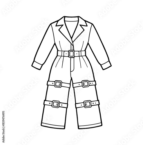 Illustrated Fashion Design of Belted Trench Coat Outline