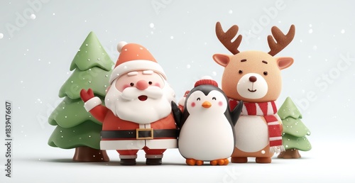 cute christmas friends santa reindeer snowman and elf illustration