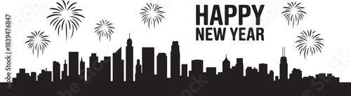 4K city happy new year Black. design Vector black silhouette