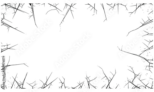 Cracked Glass Shattered Frame Border Isolated on White Background