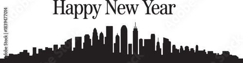 4K city happy new year Black. design Vector black silhouette