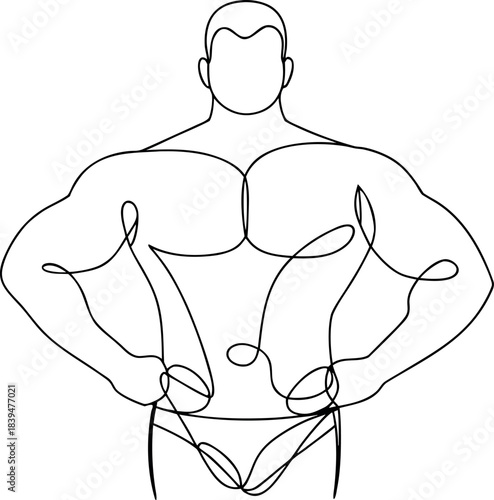 Continuous one line drawing of a strong muscular man showcasing impressive athletic physique and fitness goals