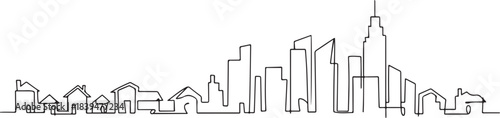 Continuous drawing of house Black, residential building concept. Panoramic landscape of metropolis architecture, skyscrapers. design Vector black silhouette