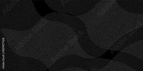 Flowing dots particles wave pattern pink and blue isolated on black, background. Vector in concept of technology, science, music, modern.