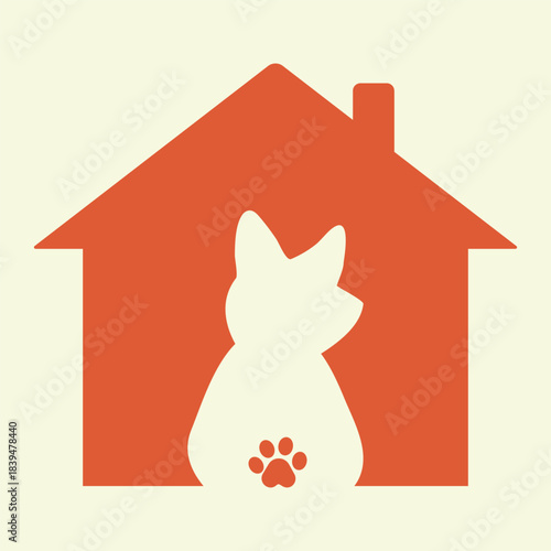 Cute Pet House Cat Silhouette Logo Vector