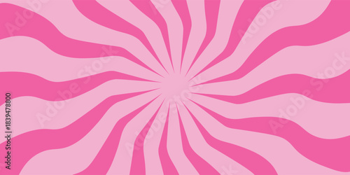 Wavy pink radial stripes background. Strawberry lollipop, candy, yogurt or ice cream print. Rosy sunburst, explosion or surprise manga style effect. Groovy y2k pattern.