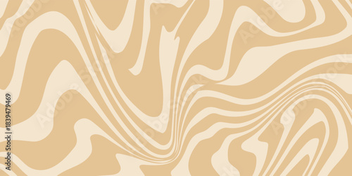 Beige marble acrylic swirl seamless pattern. Coffee latte, caramel, ice cream texture. 1970s trippy psychedelic waves print background.
