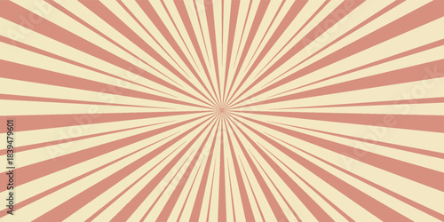 Red sunburst lines on yellow Background. Light sun rays pattern. Vintage stripes halftone radial wallpaper for poster, banner, advertising backdrop, comic or