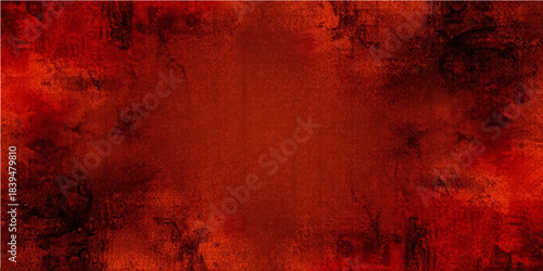 Red grunge texture pattern wall design backdrop with dark vintage paint color surface