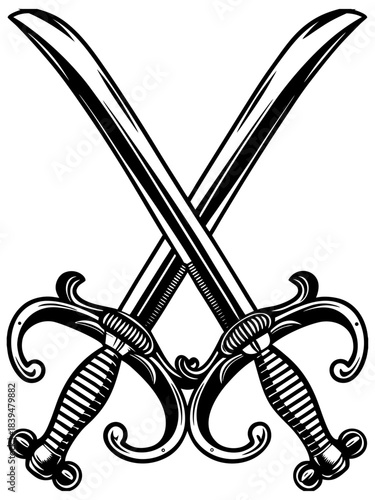 Vintage crossed sabers swords vector emblem design