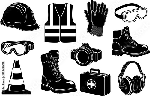 Essential personal protective equipment and safety gear items Vector