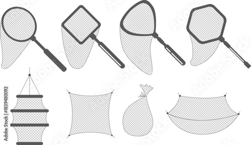 Fishing Nets and Traps Gray Icons fsfwerfw vector