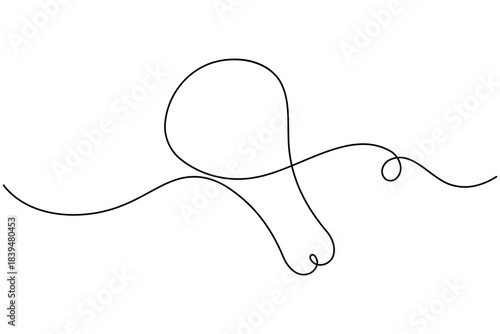 Fried chicken icon continuous one line drawing on white background minimalist drumstick leg wing sign symbol outline vector illustration