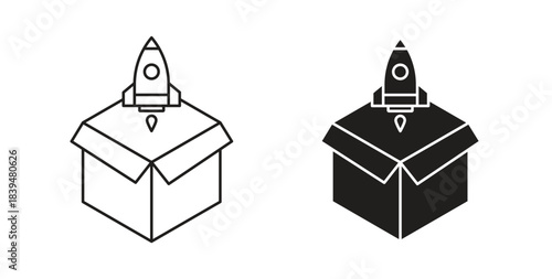 Product launch icons silhouettes. Vector elements for design.