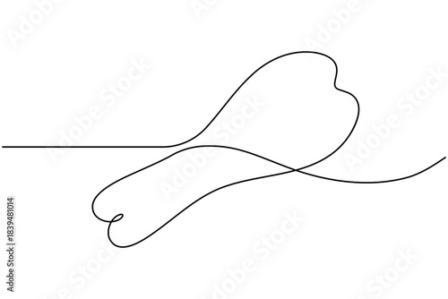 Fried chicken icon continuous one line drawing on white background minimalist drumstick leg wing sign symbol outline vector illustration