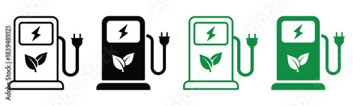 A clean, modern vector of an electric vehicle charging station with EV connector, energy symbol, and eco-friendly elements—ideal for themes like green energy, electric cars, sustainability, and smart 