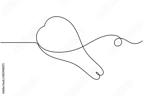 Fried chicken icon continuous one line drawing on white background minimalist drumstick leg wing sign symbol outline vector illustration