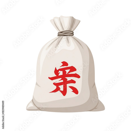 Lucky Money Bag with Chinese Character "Fu" (福) - Symbolizing Fortune, Wealth, Prosperity, Good Luck. Vector Illustration, Asian Culture, New Year Celebration, Gift, Blessing.