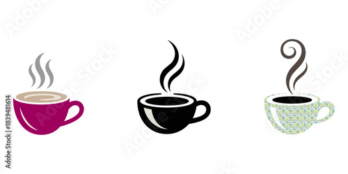 Coffee cup icon. Set of vector cups with coffee. Coffee cup logo.