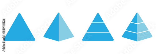 Triangular pyramid icon. Levels of triangular pyramid. Half triangle pyramid chart. Maslow layer diagram. Development level infographic. Business graph. designed for business presentations, charts.