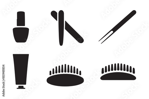 Collection of nail care and beauty tools icons
